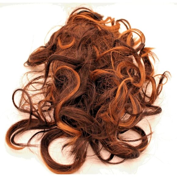 Curly Clip In Hair Extension 10" Ponytail Bun Brown Caramel Highlights Claw Clip - Picture 2 of 10